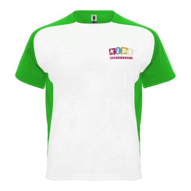 Teamkleidung Bugatti Sport T-Shirt – weiss-farngrün – mit Logo bedruckt 48h Express-Druck Funktions-T-Shirt Gr. 4