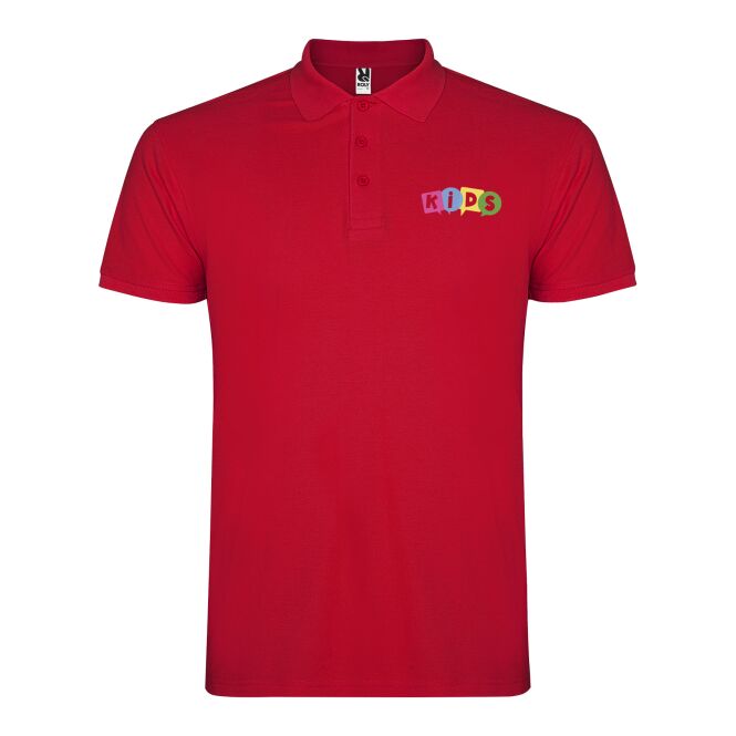 Teamkleidung Poloshirt Star – rot – mit Logo bedruckt 48h Express-Druck Gr. 11/12