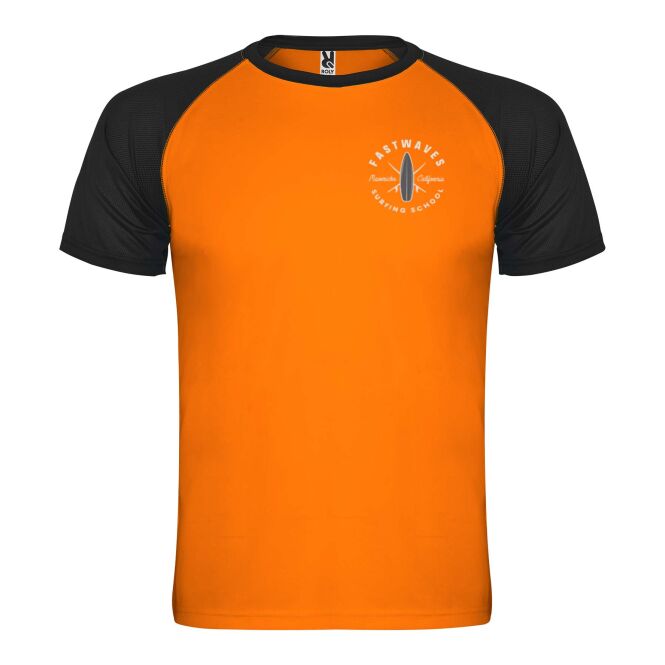 Teamkleidung Indianapolis Sport T-Shirt – fluor orange-schwarz – mit Logo bedruckt 48h Express-Druck Gr. 8