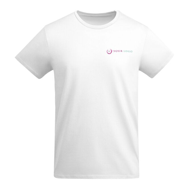 Werbeartikel Breda T-Shirt – weiss – mit Logo bedruckt 48h Express-Druck nachhaltig Gr. 11/12