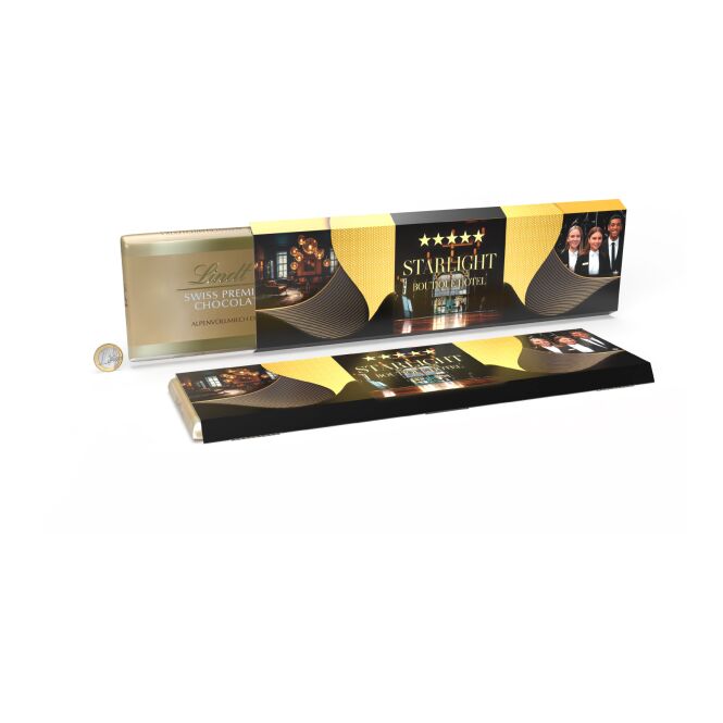 Firmengeschenk Lindt Alpenvollmilch Tafel mit Logodruck – köstliche Schokolade für Businesskunden und Mitarbeiter