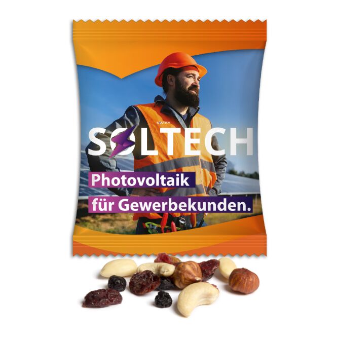 Werbeartikel Seeberger Nuts'n Berries – nuss-frucht-mischung – mit individuellem Etikett 40 g für Geschäftspartner und Mitarbeiter