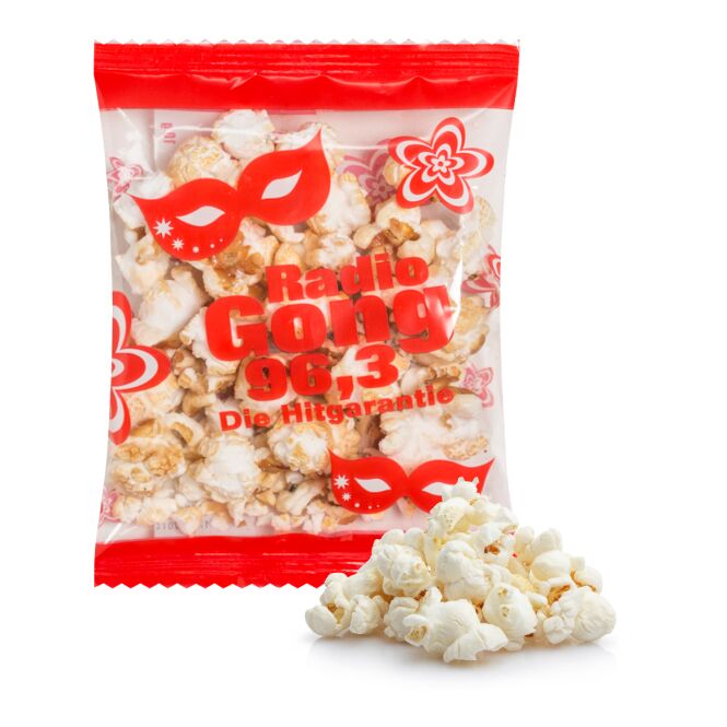 Streuartikel Popcorn Tütchen – süß – mit individuellem Etikett für Messen und Events zur nachhaltigen Kundenansprache und Mitarbeiterbindung