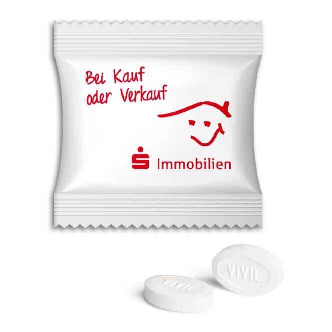 Werbeartikel Vivil DoubleMint – weiß – mit Logo bedruckt 2 Stück als Giveaway für Messen und Events für potenzielle Kunden und Partner