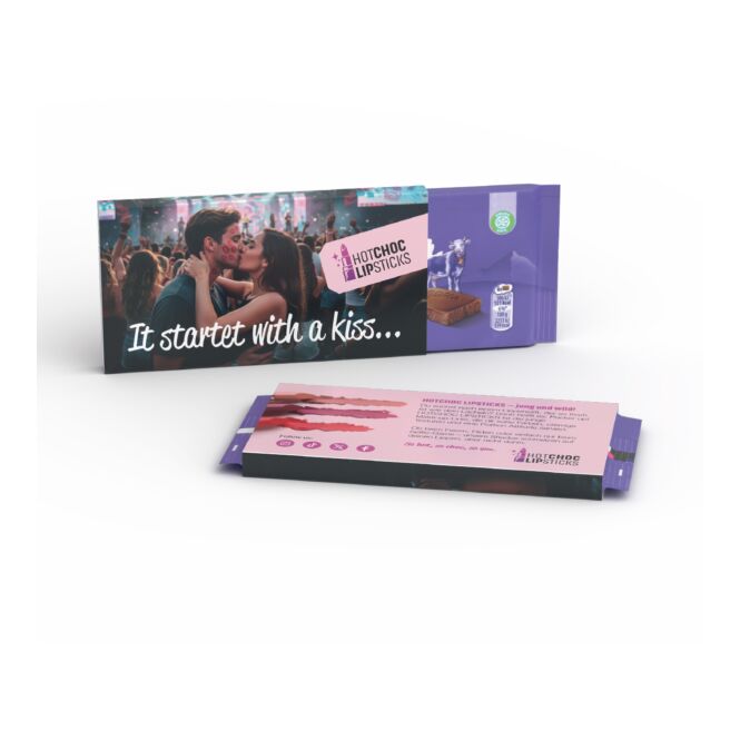 Firmengeschenk Milka die kleine Alpenmilch – alpenmilchschokolade – mit individuellem Werbeschuber 15g als Werbemittel für Ihre Kunden