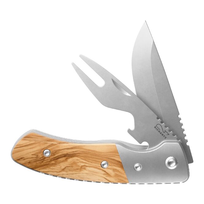 Mitarbeitergeschenk Picknickmesser RICHARTZ® Leo – olivenholz – mit edler Gravur, funktionales Besteck für den Firmenauftritt