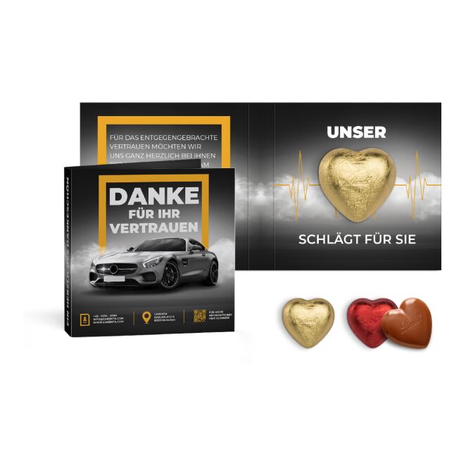 Firmengeschenk Lindt Schokoladen Herz – gold – mit Logo bedruckt 5 g als Werbemittel für Geschäftspartner und Mitarbeiter auf Messen