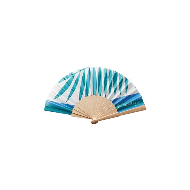 Werbeartikel Fächer aus Holz mit Digitaldruck – 23x42 cm – edles Accessoire für Sommer-Events und Messen