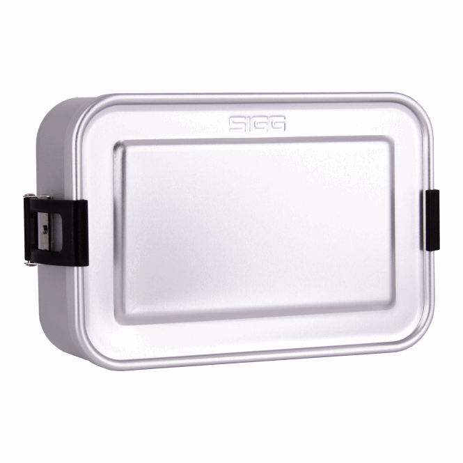 Werbeartikel SIGG Lunchbox Plus S Flat mit Gravur – Silber-Schwarz – hochwertige Aufbewahrungslösung für Firmen