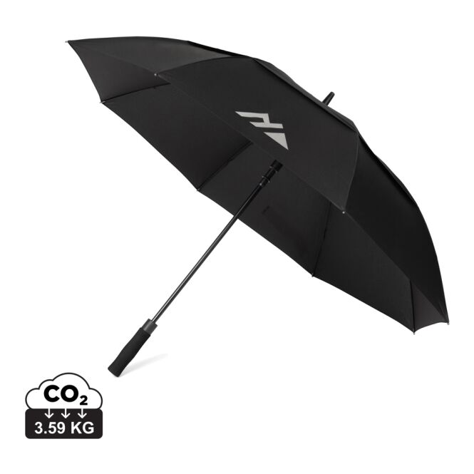 Mitarbeitergeschenk Taschenschirm Nordic Drift – blau – mit Logodruck 140cm Ø UPF 50+ rPET Sturm-Schirm für Geschäftspartner
