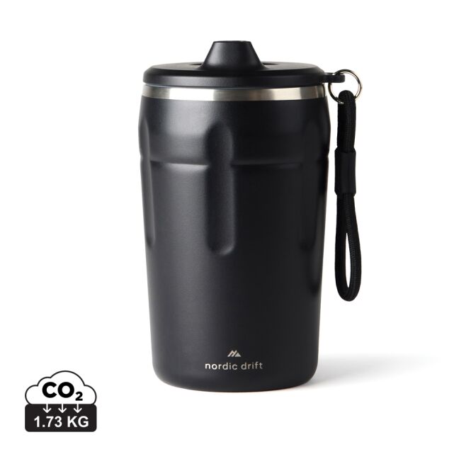 Firmengeschenk Nordic Drift Trail Mug 350ml mit Gravur – Schwarz – auslaufsicherer Isolierbecher für Büro und Outdoor