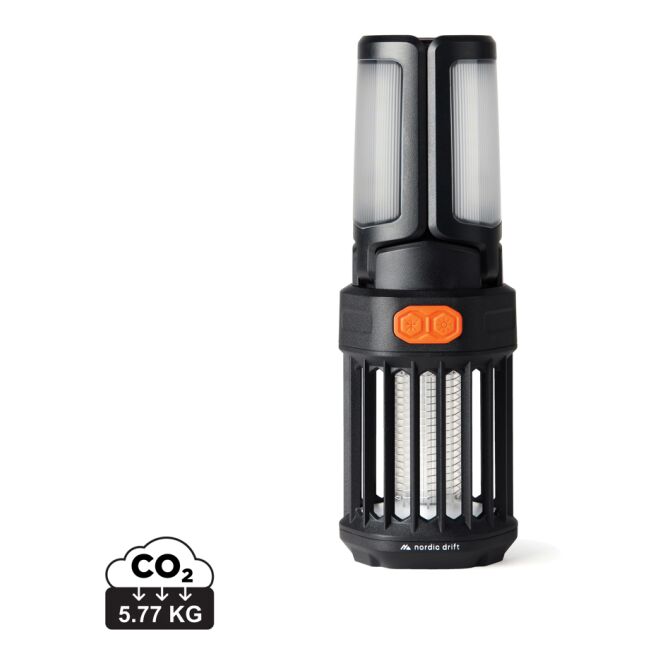 Mitarbeitergeschenk Campinglampe Nordic Drift Titan – schwarz – mit Logo bedruckt 220 Lumen USB-C Outdoor-Leuchte für Firmen