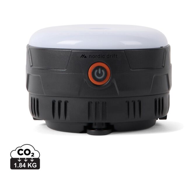 Mitarbeitergeschenk Everest Campinglaterne mit Logodruck – Schwarz – wiederaufladbare Outdoor-Leuchte für Firmen und Events