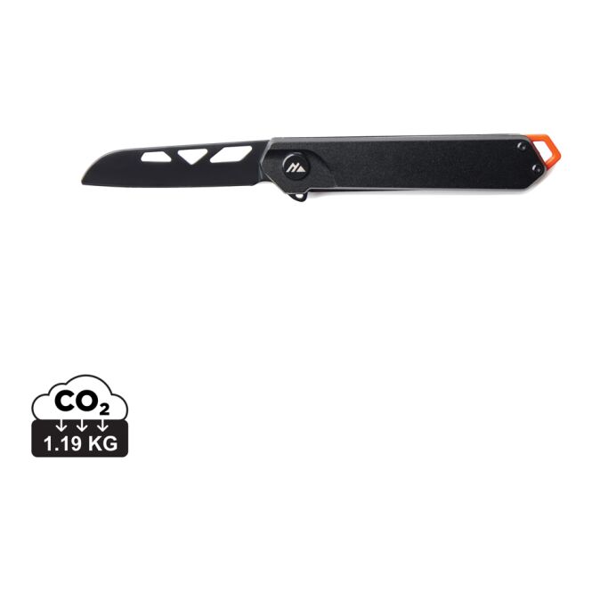 Firmengeschenk Klappmesser Nordic Drift – schwarz – mit Logo bedruckt aus Edelstahl, robustes Outdoor-Werkzeug für Events