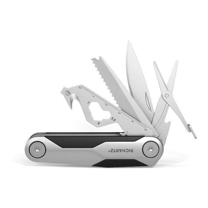 Premium-Werbegeschenk Richartz Neo Taschenmesser 10 mit Lasergravur – Silber – Multifunktionswerkzeug für Kunden und Mitarbeiter