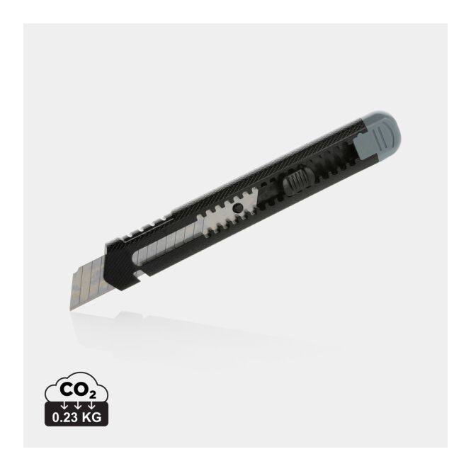 Werbeartikel Cuttermesser – grau – mit Logo bedruckt, scharfes Teppichmesser, SK4-Klinge für Pappe und dünne Bleche
