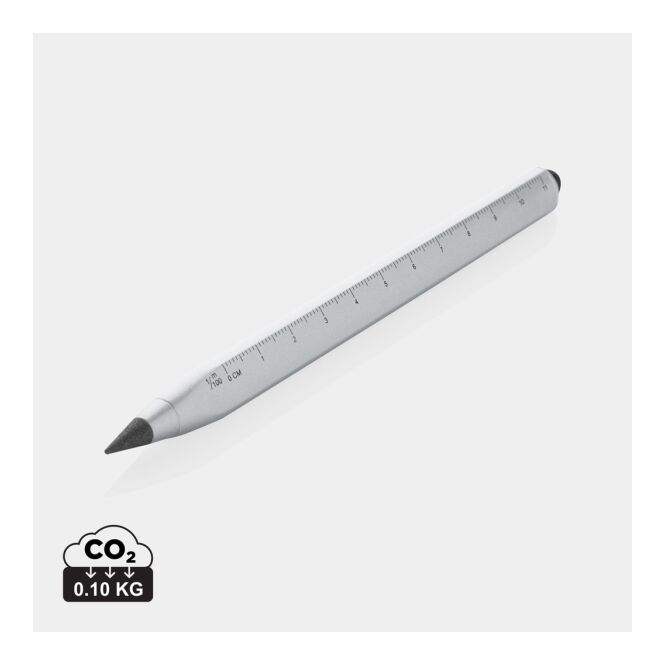 Werbeartikel Infinity Stift Eon – silber – mit Logo bedruckt nachhaltig aus recyceltem Aluminium für den Büroalltag