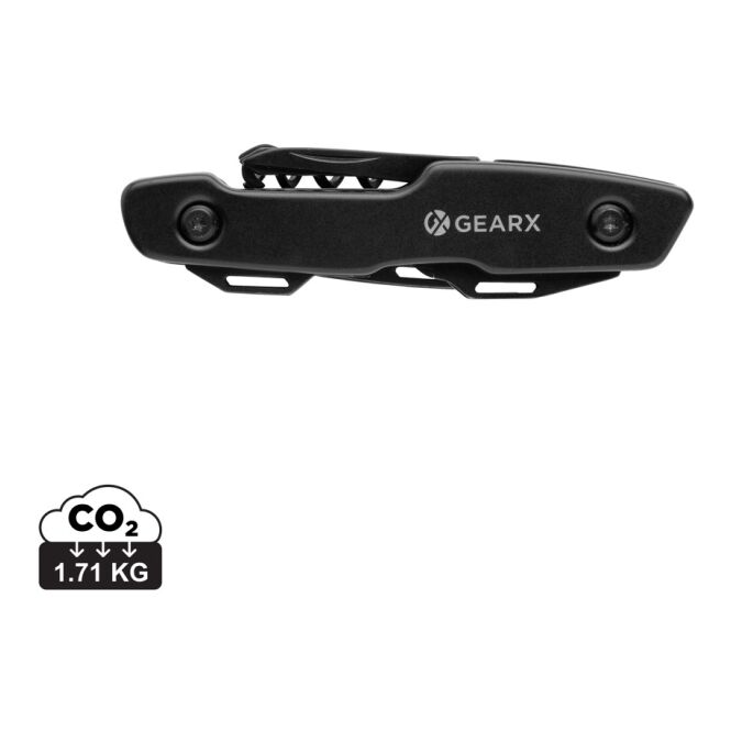 Firmengeschenk Gear X Multitool mit Gravur – Schwarz – funktionales Werkzeug für Büro und Technikeinsatz