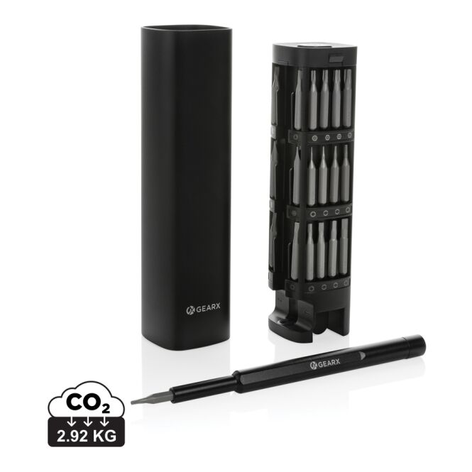 Firmengeschenk Gear X 56-tlg. Präzisions-Bit-Set mit Gravur – Schwarz – hochwertiges Werkzeug für Reparaturarbeiten in Unternehmen