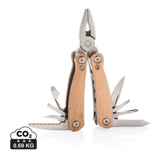 Werbeartikel Mini-Multitool mit Gravur – Braun – praktisches Multifunktionswerkzeug für Firmen und Handwerk