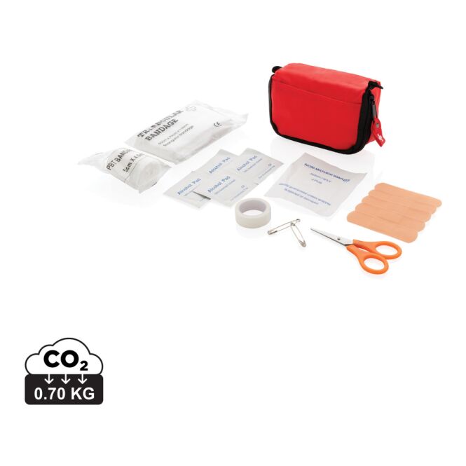 Mitarbeitergeschenk Erste Hilfe Set – rot – mit Logodruck, inkl. Verbandmaterial, Schere & Pflaster, ideal für den Arbeitsschutz im Büro