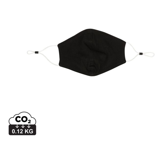 Werbeartikel Gesichtsmaske Baumwolle – schwarz – mit Logodruck 320g/m² 2-lagig waschbar bis 60 Grad nachhaltige Mundbedeckung