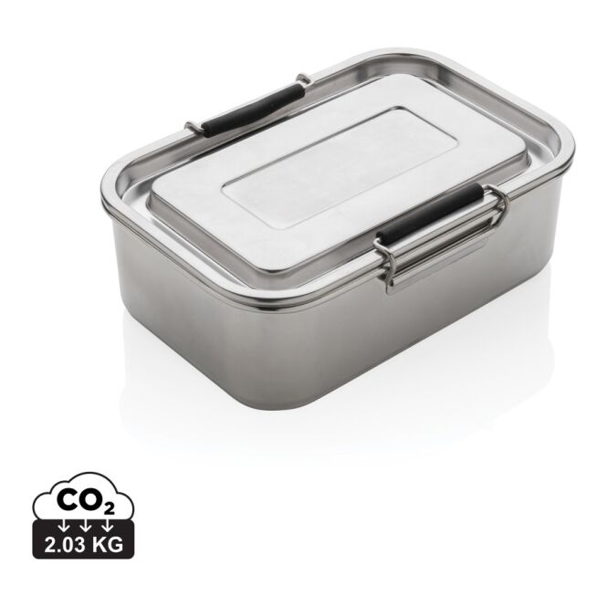 Firmengeschenk Lunchbox RCS recyceltes Edelstahl – silber – mit Gravur nachhaltig 1 Liter auslaufsicher für das Büro