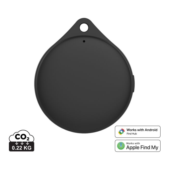 Werbeartikel Findpop Dual IPX5 Artikelfinder mit Logodruck – Schwarz – Bluetooth-Tracker für Firmen und Büros