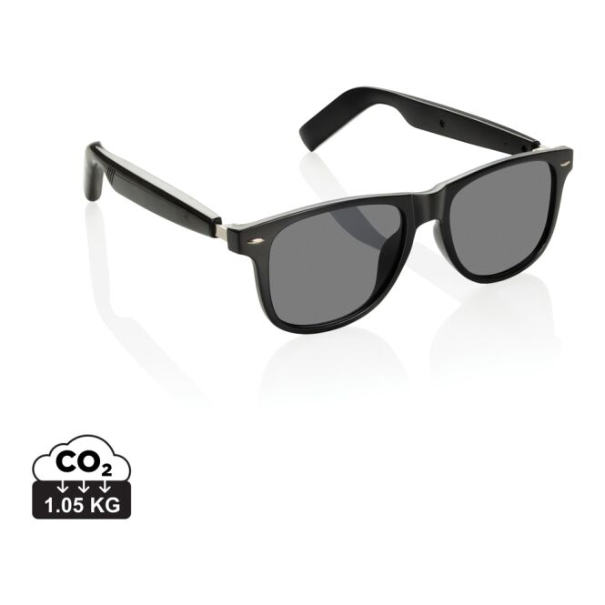 Mitarbeitergeschenk Audiobrille Miro – schwarz – mit Logo bedruckt UV400 IP64 Schutzklasse moderne Smart-Brille für das Mitarbeiter-Onboarding