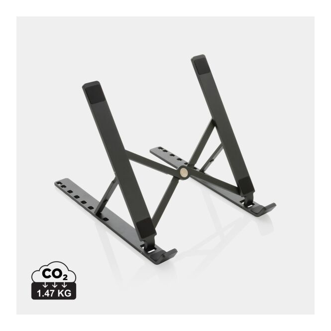Firmengeschenk Terra Laptop-Ständer aus recyceltem Aluminium mit Gravur – Grau – ergonomischer Computer-Halter für Büro und Homeoffice