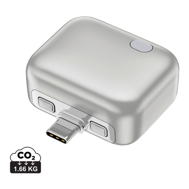 Werbeartikel ChargeGuard USB-C-Adapter mit Logodruck – Silber – intelligentes Ladegerät für Technik und Büro