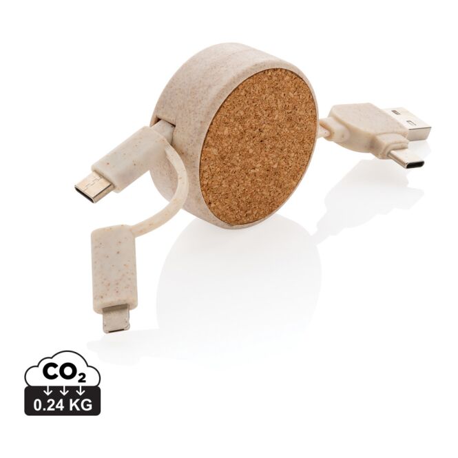 Werbeartikel 6-in-1 Ladekabel mit Gravur – 100cm Kabellänge – Braun – multifunktionales Elektronikzubehör für Messen und Büro