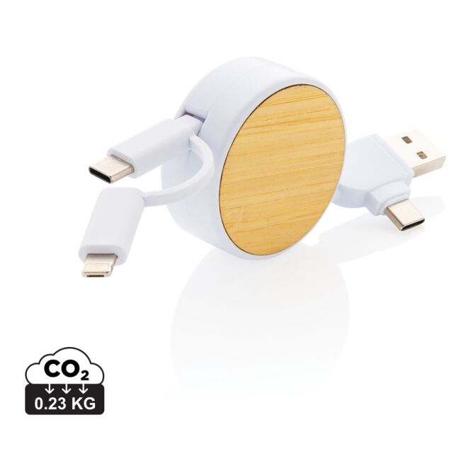 Werbeartikel Ontario 6-in-1 Ladekabel mit Gravur – Weiß – recyceltes Multikabel für Messen und Büro