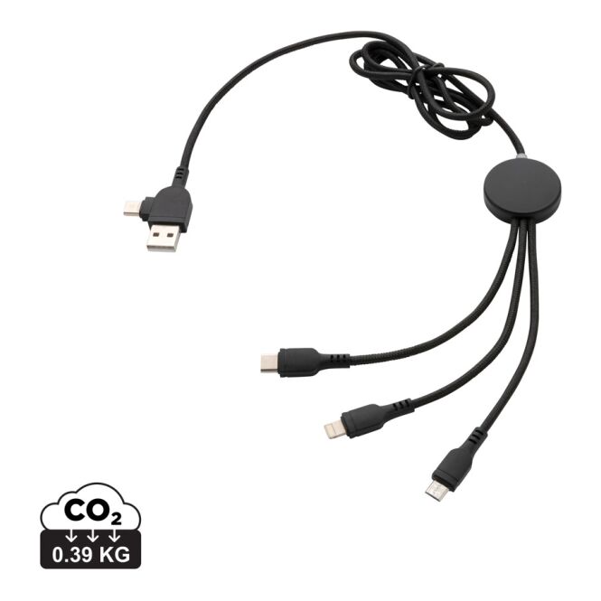 Streuartikel 6-in-1 Ladekabel – schwarz – mit Logo bedruckt 120 cm für Technik-Messen und den Büroalltag