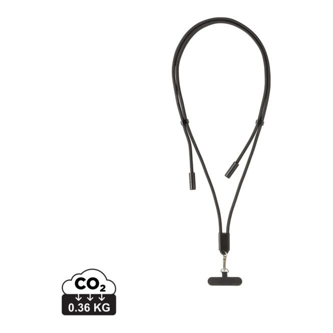 Werbeartikel LoopAmp 60W Telefonkabel mit Logodruck – Schwarz – multifunktionales Ladekabel und Umhängeband für Büro und Business
