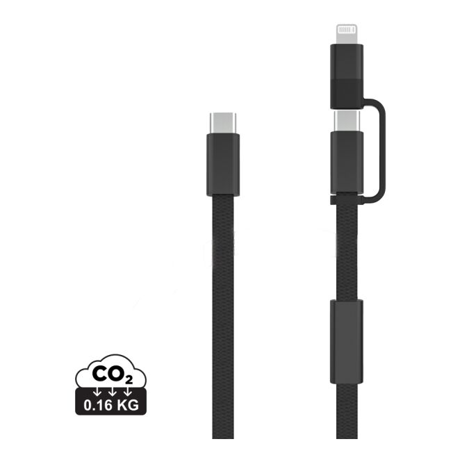 Streuartikel Arc 2-in-1 Schnellladekabel 120cm – schwarz – mit Logo bedruckt 60W USB-C RCS nachhaltig für den Büroalltag