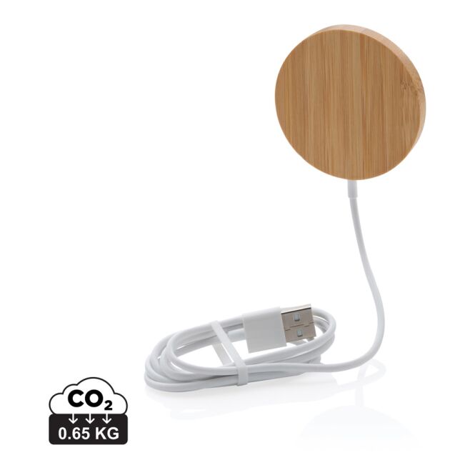 Premium-Werbegeschenk 10W Bambus Wireless Charger mit Gravur – Braun – induktive Ladestation für Büro und Business