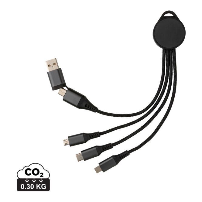 Werbeartikel 6-in-1-Ladekabel Terra mit Gravur – 68% recyceltes Material – Grau – Ladeadapter für Büro und Technik-Events