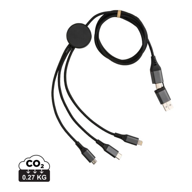 Werbeartikel 6-in-1-Kabel Terra 120cm – grau – mit Logo bedruckt nachhaltiges 60W USB-C Schnellladekabel für Technik-Messen