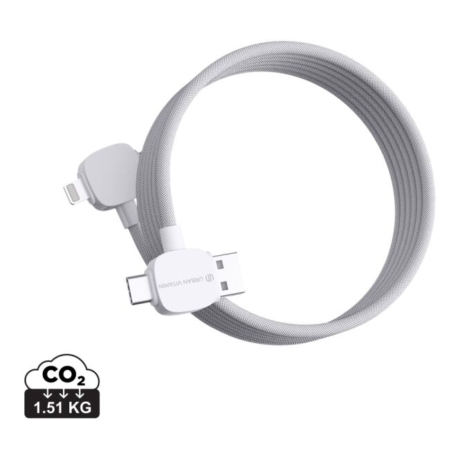 Werbeartikel Urban Vitamin Stockton 65W magnetisches Ladekabel – weiß – mit Logo bedruckt, 120cm, nachhaltig, für den Büroalltag