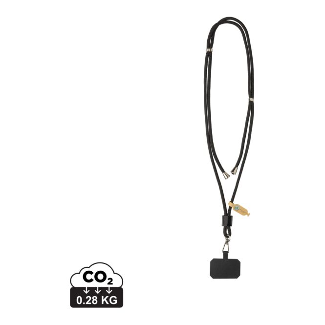 Werbeartikel CarryLoop Handyband mit Logodruck – Schwarz – rPET-Zubehör für Firmen