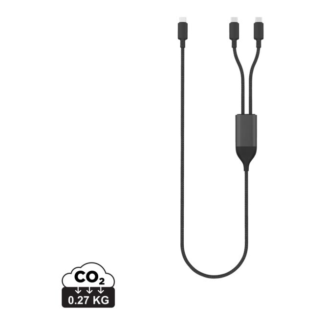 Werbeartikel Ladekabel Terra mit Gravur – Schwarz-grau – 100W USB-C Schnellladekabel für Business-Technik