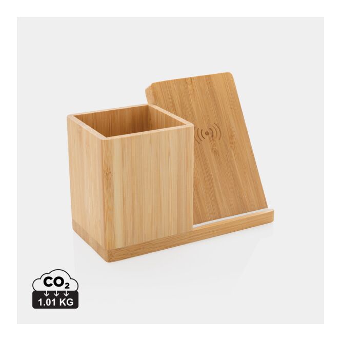 Firmengeschenk Calgary 10W-Ladegerät mit Gravur – Braun – kabellose Ladestation für Büro und Schreibtisch