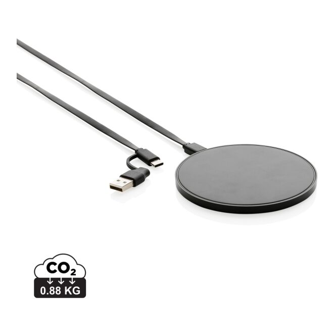 Kundengeschenk Wireless Charger 10W – schwarz – mit Logo bedruckt nachhaltig 10W Induktionsladegerät für das Homeoffice