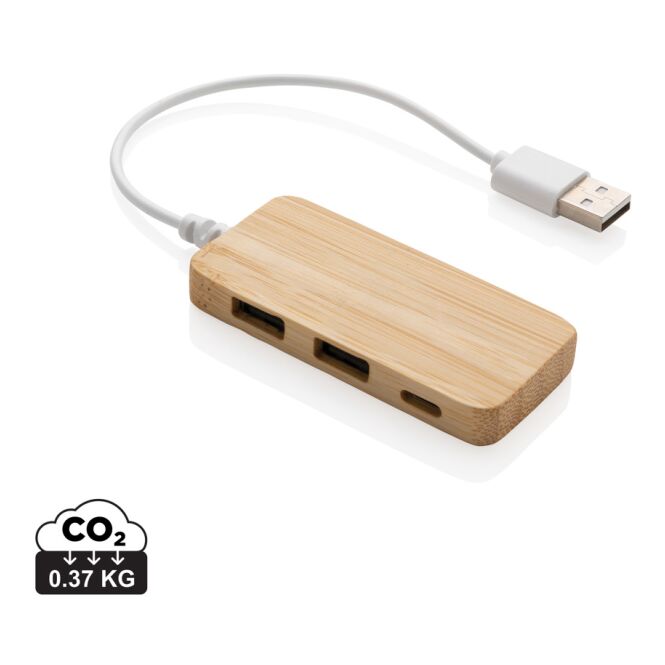 Werbeartikel Bambus USB-Hub mit Gravur – braun – nachhaltiges Computerzubehör für Firmen und Büros