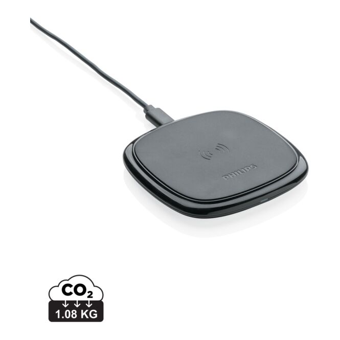 Mitarbeitergeschenk Philips Qi Wireless-Charger 10W mit Gravur – Schwarz – ultraschnelles induktives Ladegerät für Technik und Büro