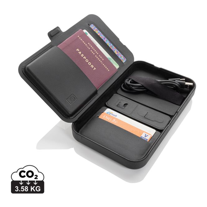 Premium-Werbegeschenk Swiss Peak Travel-Case mit Gravur – 15W Ladegerät – Schwarz – technisches Gadget für Businessreisen