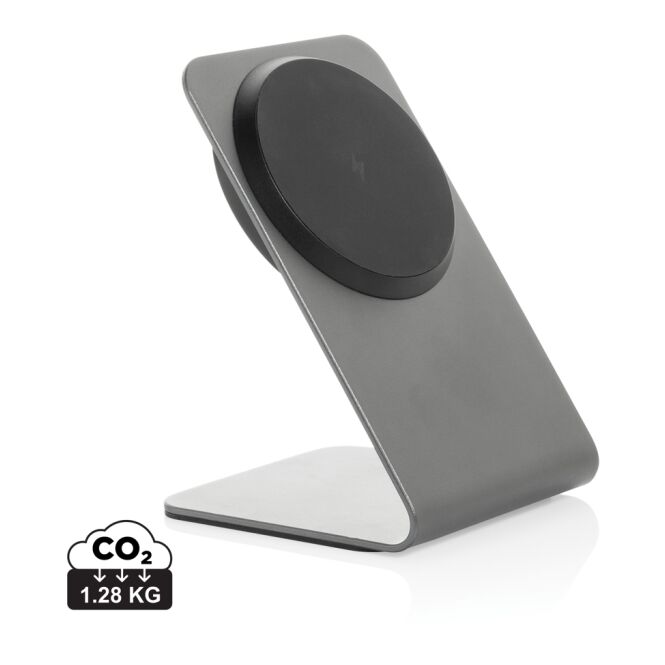 Firmengeschenk Terra Aluminium 15W Wireless-Charger mit Gravur – Grau – nachhaltige Ladestation für Büro und Schreibtisch