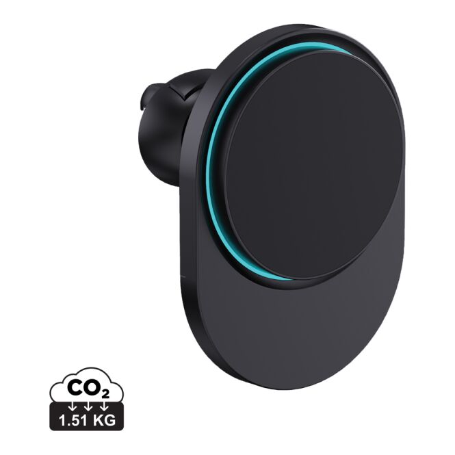 Mitarbeitergeschenk PowerCruze magnetischer 15W Wireless Charger mit Logodruck – Schwarz – 15W Schnellladegerät für Firmenwagen