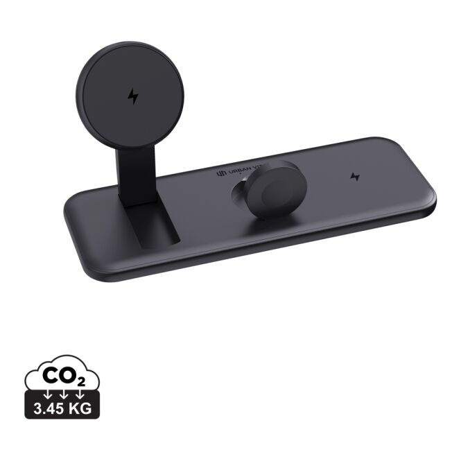 Premium-Werbegeschenk Urban Vitamin Torrance 3-in-1 Magnetladegerät mit Logodruck – Schwarz – schnelles Ladegerät für Technik und Büro